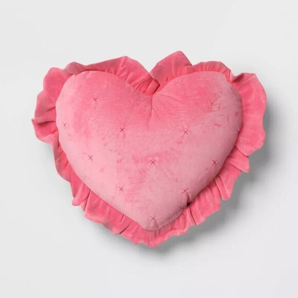 Threshold Oversized Heart Pillow Velvet Shearling‎ Pink/Ivory Valentine's Day - Picture 4 of 7